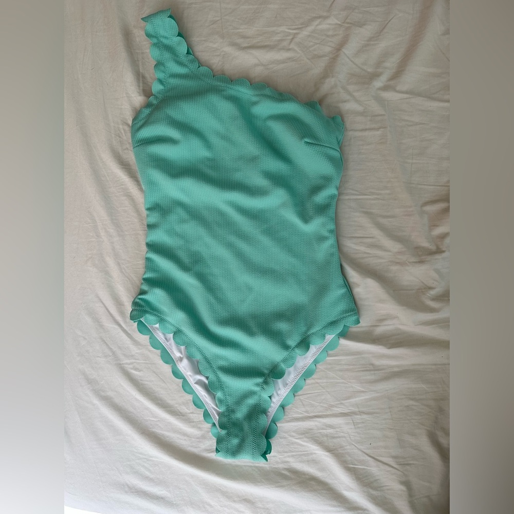 Scalloped Light Blue One Shoulder One Piece